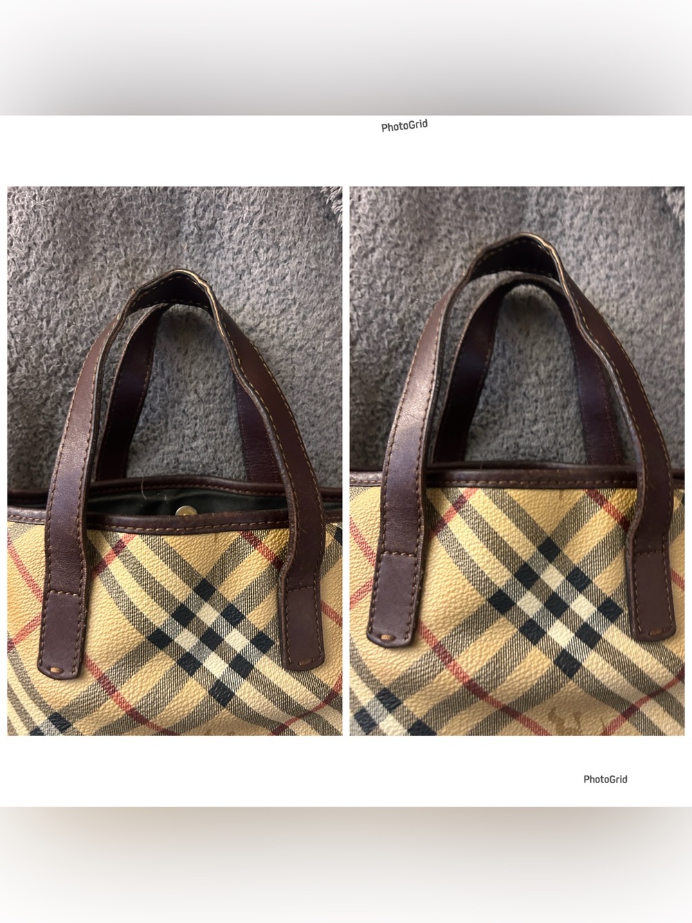 BURBERRY VTG Y2K Haymarket Coach Mini Tote Handbag Top Handle Leather Brown Tan - Picture 13 of 16